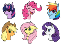 Size: 1024x696 | Tagged: safe, artist:sexytalkischeap, applejack, fluttershy, pinkie pie, rainbow dash, rarity, twilight sparkle, earth pony, pegasus, pony, unicorn, g4, bust, female, horn, mane six, mare, simple background, transparent background