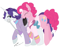 Size: 2552x1976 | Tagged: safe, artist:stagetechyart, pinkie pie, rarity, earth pony, pony, unicorn, g4, 2014, bubble berry, description in comments, duo, duo male, elusive, eyes closed, fencing, floppy ears, ice skates, male, rule 63
