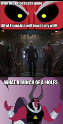 Size: 488x951 | Tagged: safe, lord tirek, g4, drax the destroyer, exploitable meme, gamora, groot, guardians of the galaxy, marvel, meme, rocket raccoon, scorpan's necklace, star-lord, tirek vs everyone meme