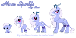 Size: 2000x1005 | Tagged: safe, artist:churobu, oc, oc only, oc:moon sparkle, original species, unideer, age progression, freckles, solo