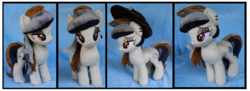 Size: 3500x1277 | Tagged: safe, artist:nazegoreng, oc, oc only, oc:cougar fangs, earth pony, pony, bedroom eyes, customized toy, female, hat, irl, mare, photo, plushie