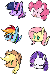 Size: 362x533 | Tagged: dead source, safe, artist:re_ghotion, applejack, fluttershy, pinkie pie, rainbow dash, rarity, twilight sparkle, alicorn, pony, g4, chibi, eyes closed, female, mane six, mare, open mouth, simple background, smiling, twilight sparkle (alicorn), white background, wink