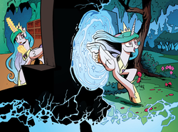 Size: 1038x774 | Tagged: safe, idw, official comic, princess celestia, friendship is magic #19, g4, spoiler:comic, mirror