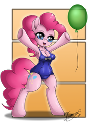 Size: 474x657 | Tagged: safe, artist:triturechan, pinkie pie, earth pony, anthro, g4, arm hooves, armpits, clothes, female, solo, sukumizu, swimsuit