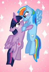 Size: 581x850 | Tagged: safe, artist:fizzy-soda, rainbow dash, twilight sparkle, alicorn, pony, g4, female, flying, lesbian, mare, ship:twidash, shipping, twilight sparkle (alicorn)