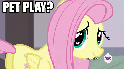 Size: 576x324 | Tagged: safe, edit, edited screencap, screencap, fluttershy, pegasus, pony, filli vanilli, g4, all new, animated, butt, caption, female, flutterguy, fluttershy wants to be a pet, happy, hub logo, image macro, implied squee, mare, meme, pet play, plot, smiling, solo, the hub, want, wingboner