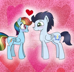 Size: 1536x1499 | Tagged: safe, artist:sapphirearts0123, rainbow dash, soarin', g4, blushing, female, male, ship:soarindash, shipping, straight