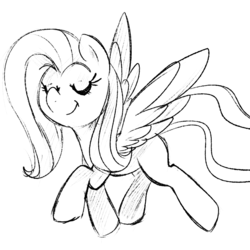 Size: 900x900 | Tagged: safe, artist:pegacornss, fluttershy, g4, female, monochrome, smiling, solo