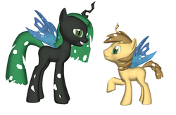 Size: 643x422 | Tagged: safe, queen chrysalis, oc, oc:poisoned soul, ponylumen, g4, 3d, 3d pony creator, canon x oc, changelingified, chrysalislover