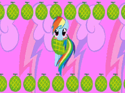 Size: 640x480 | Tagged: safe, rainbow dash, g4, animated, blushing, cute, cutie mark, female, looking at you, melon, smiling, solo, tail flick, text