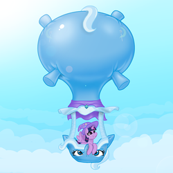 Size: 1200x1200 | Tagged: safe, artist:redflare500, trixie, twilight sparkle, alicorn, pony, g4, balloon, female, hot air balloon, inanimate tf, inflation, mare, transformation, trixiebuse, twilight sparkle (alicorn), wat