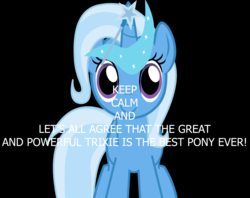 Size: 3113x2463 | Tagged: safe, artist:jordo76, artist:woodyramesses17, trixie, pony, unicorn, g4, black background, cutie mark, double rainboom puppet, female, high res, keep calm, looking at you, mare, meme, simple background, solo, text, vector, wallpaper