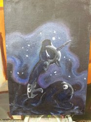 Size: 400x534 | Tagged: safe, artist:garaganzya, nightmare moon, g4, eyes closed, female, lonely, moon, oil painting, prone, sad, solo, traditional art