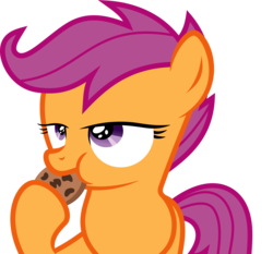 Size: 6000x5602 | Tagged: dead source, safe, artist:sir-teutonic-knight, scootaloo, pegasus, pony, g4, absurd resolution, chocolate, cookie, cute, cutealoo, eating, female, food, hoof hold, puffy cheeks, raised hoof, simple background, solo, transparent background, vector