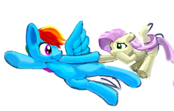 Size: 756x485 | Tagged: safe, artist:okara, fluttershy, rainbow dash, g4, flying, pixiv