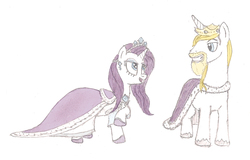 Size: 1083x695 | Tagged: safe, artist:tamirkaden, prince blueblood, rarity, g4, beard, clothes, crown, female, male, ship:rariblood, shipping, straight, tiara, traditional art