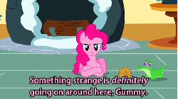 Size: 480x270 | Tagged: safe, screencap, gummy, pinkie pie, g4, party of one, animated, subtitles, yarn