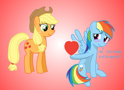 Size: 900x658 | Tagged: safe, artist:pajama-ham, applejack, rainbow dash, g4, female, heart, lesbian, ship:appledash, shipping