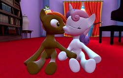 Size: 1600x1024 | Tagged: safe, artist:viranimation, button mash, sweetie belle, earth pony, pony, unicorn, g4, 3d, colt, duo, eyes closed, female, filly, foal, gmod, kiss on the lips, kissing, male, ship:sweetiemash, shipping, sitting, straight