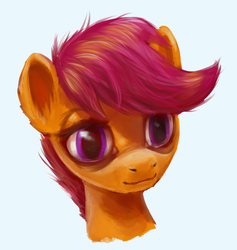 Size: 1519x1600 | Tagged: safe, artist:kaermter, scootaloo, pegasus, pony, g4, cute, cutealoo, female, filly, head only, solo