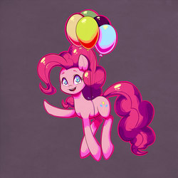 Size: 1500x1500 | Tagged: dead source, safe, artist:polkin, pinkie pie, earth pony, pony, g4, balloon, female, mare, open mouth, raised hoof, smiling, solo, then watch her balloons lift her up to the sky