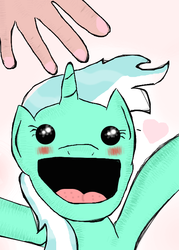 Size: 500x700 | Tagged: safe, artist:chanceyb, lyra heartstrings, pony, unicorn, g4, beady eyes, hand, irrational exuberance, offscreen character, open mouth, open smile, smiling, solo focus, that pony sure does love hands
