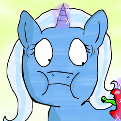 Size: 911x911 | Tagged: safe, artist:chanceyb, trixie, pony, unicorn, worm, g4, apple, female, mare, solo