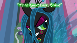 Size: 960x540 | Tagged: safe, edit, screencap, queen chrysalis, changeling, changeling queen, a canterlot wedding, g4, my little pony: friendship is magic, female, hippie, love, solo