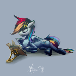 Size: 1500x1500 | Tagged: safe, artist:alumx, rainbow dash, g4, book, female, reading, solo