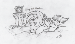 Size: 1347x800 | Tagged: safe, artist:dfectivedvice, rainbow dash, g4, 404, clock, female, grayscale, http status code, insomnia, monochrome, sketch, solo, traditional art