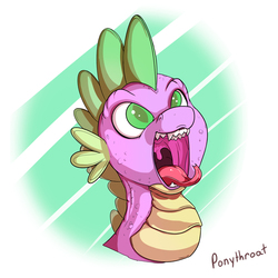 Size: 600x600 | Tagged: safe, artist:php187, spike, dragon, g4, bust, colored pupils, fangs, forked tongue, happy, male, maw, mawshot, open mouth, portrait, sharp teeth, silly face, solo, throat bulge, tongue out, uvula