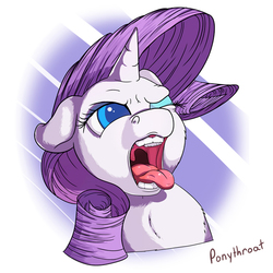 Size: 600x600 | Tagged: safe, artist:php187, rarity, g4, bust, colored pupils, disgusted, esophagus, female, maw, mawshot, open mouth, oral invitation, portrait, raripred, salivating, silly face, slimy, solo, taste buds, throat bulge, tongue out, uvula