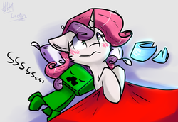 Size: 1872x1285 | Tagged: safe, artist:suplolnope, sweetie belle, g4, blanket, creeper, crossover, minecraft, pillow, sleeping