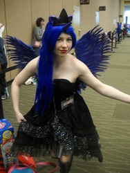 Size: 2736x3648 | Tagged: safe, artist:littlemissbloo, princess luna, human, g4, bare shoulders, cosplay, high res, irl, irl human, photo, sakura con