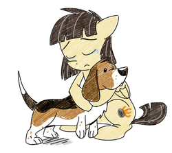 Size: 1038x927 | Tagged: safe, artist:sibsy, wild fire, basset hound, dog, g4, crying, female, hug, male, puppy, ship:mandofire, shipping, straight, tumblr