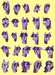 Size: 750x1016 | Tagged: safe, artist:deusexequus, twilight sparkle, alicorn, pony, g4, applejack's hat, cowboy hat, dark magic, disguise, disguised changeling, expressions, facial expressions, female, hat, helmet, mare, messy mane, simple background, sombra eyes, twilight snapple, twilight sparkle (alicorn), yellow background