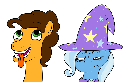 Size: 800x533 | Tagged: safe, artist:tobbby92, cheese sandwich, trixie, pony, ask trixie and cheese, g4, animated, silly, silly face, silly pony, tongue out, trixie is not amused