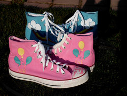 Size: 1500x1125 | Tagged: safe, artist:seriouslysavage, pinkie pie, rainbow dash, g4, clothes, converse, customized toy, cutie mark, shoes