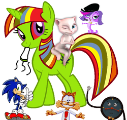 Size: 620x588 | Tagged: safe, edit, oc, oc only, oc:weed lol, pony, 1000 hours in ms paint, alternate mane six, angela, bubsy, bubsy bobcat, copy and paste, creepy, crossover, dafuq, don't hug me i'm scared, drugs, littlest pet shop, marijuana, recolor, sonic the hedgehog, sonic the hedgehog (series), talking angela, tony the talking clock, wat, zoe trent