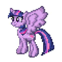 Size: 300x300 | Tagged: safe, artist:thelunarmage, twilight sparkle, alicorn, pony, g4, animated, animation test, female, flapping, mare, pixel art, simple background, smiling, solo, spread wings, transparent background, twilight sparkle (alicorn)