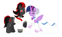 Size: 954x574 | Tagged: safe, artist:thelunarmage, twilight sparkle, alicorn, pony, g4, clothes, crossover, dress, female, male, mare, ponified, shadow the hedgehog, shadtwi, simple background, sonic the hedgehog (series), transparent background, twilight sparkle (alicorn), wedding, wedding dress