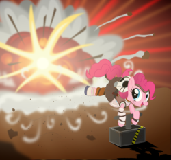 Size: 4328x4028 | Tagged: dead source, safe, artist:farminilla, pinkie pie, earth pony, pony, g4, absurd resolution, borderlands, borderlands 2, clothes, crossover, explosion, female, mare, solo, tiny tina