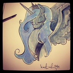 Size: 640x640 | Tagged: safe, artist:katiecandraw, princess luna, g4, eyes closed, female, solo, traditional art, watercolor painting