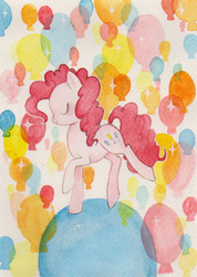 Size: 664x930 | Tagged: safe, artist:trefleix, pinkie pie, g4, balloon, female, solo, traditional art, watercolor painting