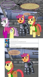 Size: 800x1410 | Tagged: safe, apple bloom, scootaloo, sweetie belle, g4, ask-twilightvi, mass effect