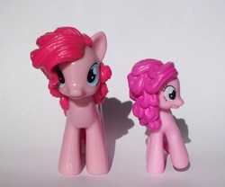 Size: 924x768 | Tagged: safe, pinkie pie, g4, blind bag, comparison, female, figure, irl, photo, size comparison, toy