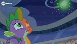 Size: 699x406 | Tagged: safe, screencap, spike, equestria games (episode), g4, official, equestria games, fireworks, hub logo, male, solo