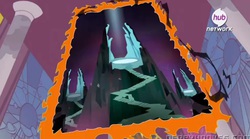 Size: 1081x603 | Tagged: safe, screencap, g4, twilight's kingdom, hub logo, low angle, no pony, portal, tartarus