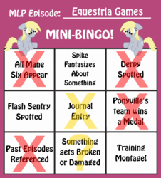 Size: 461x510 | Tagged: safe, derpy hooves, pegasus, pony, equestria games, g4, bingo, female, mare, mini-bingo, sitting, tail