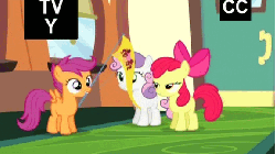 Size: 576x324 | Tagged: safe, screencap, apple bloom, scootaloo, sweetie belle, earth pony, pegasus, pony, unicorn, equestria games (episode), g4, animated, apple bloom's bow, blank flank, bow, clapping, cute, cutie mark crusaders, eyes closed, female, filly, flag, flapping, flapping wings, foal, gif, hair bow, mouth hold, open mouth, sitting, trio, tv rating, wings